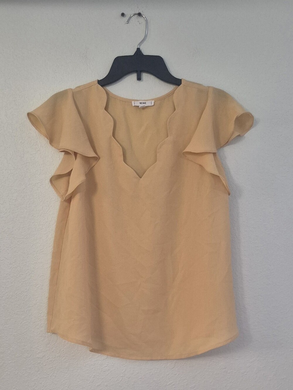 mine Yellow Scalloped V-Neck Ruffle Sleeve Blouse